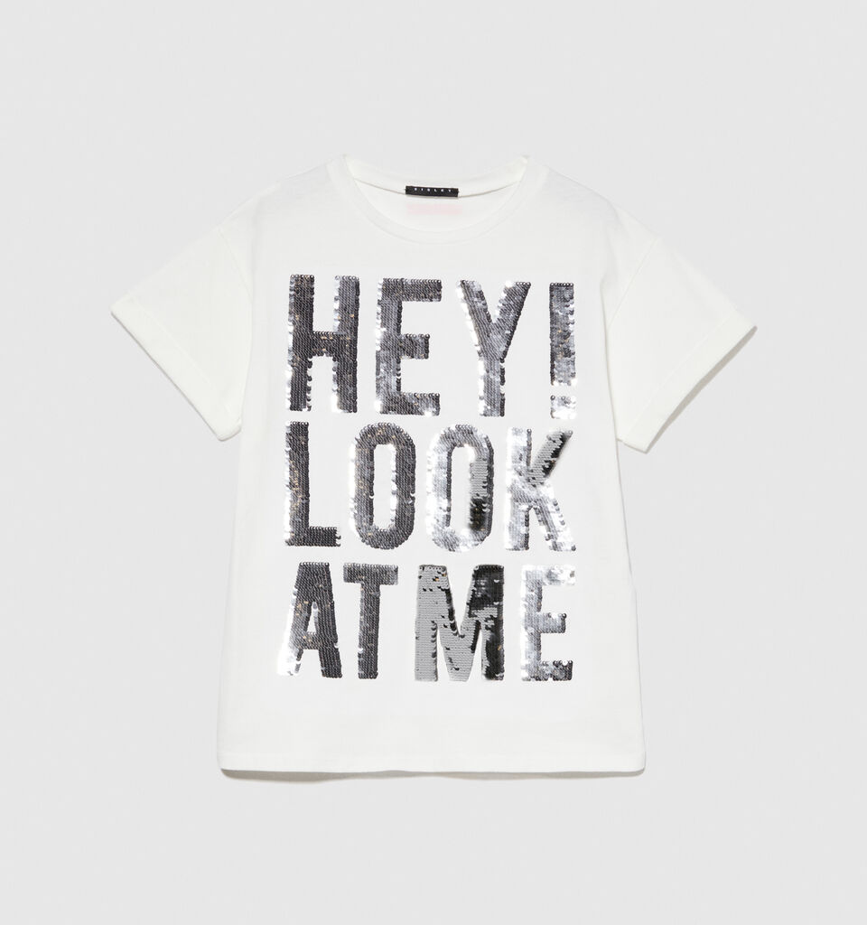 T-shirt with flip-up sequins - girls' short sleeve t-shirts - White | Sisley Young image number 1